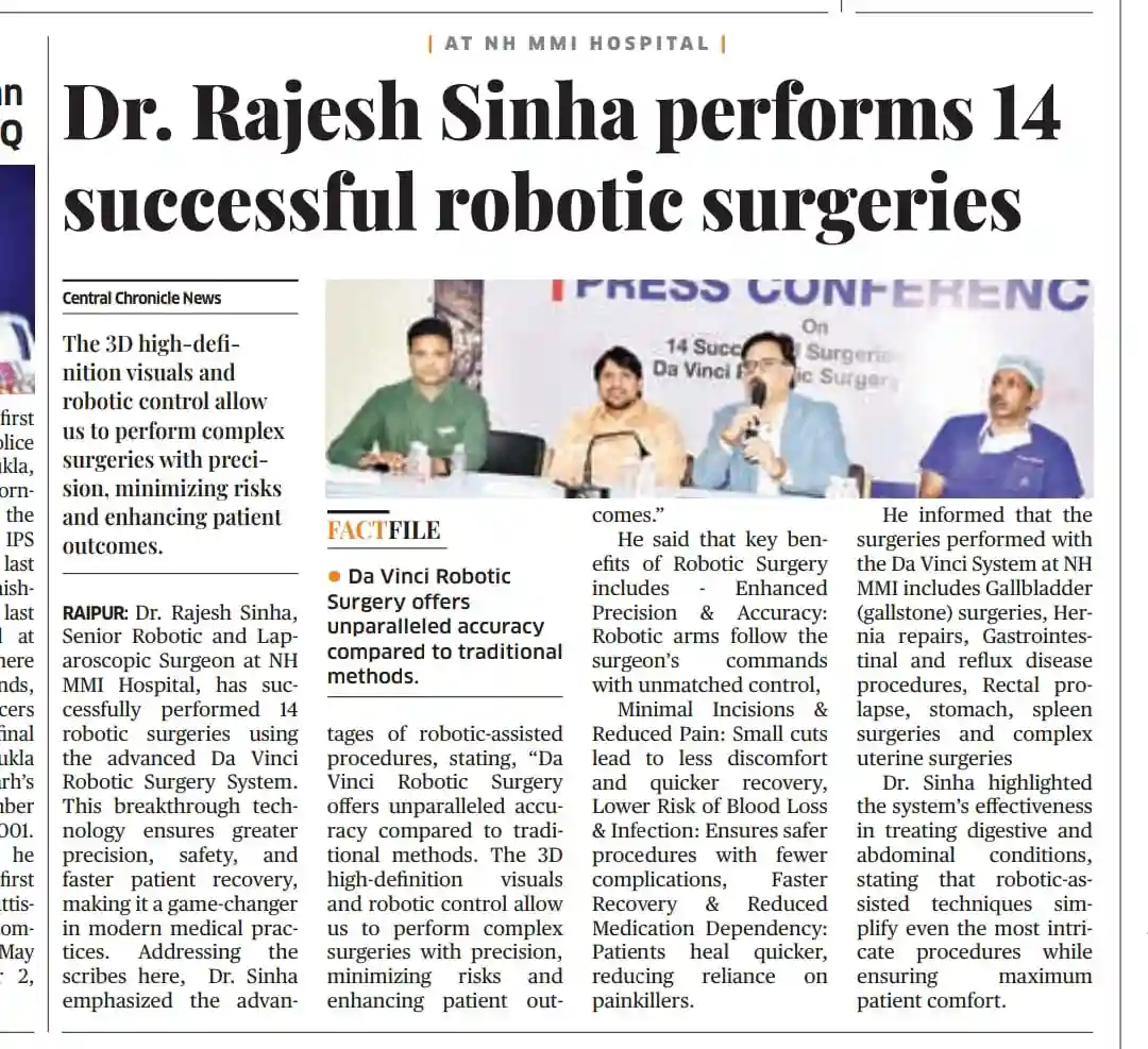 14 Robotic Surgery successfully done by Dr. Rajesh Sinha - Coverage by Central Chronicle in January 2025